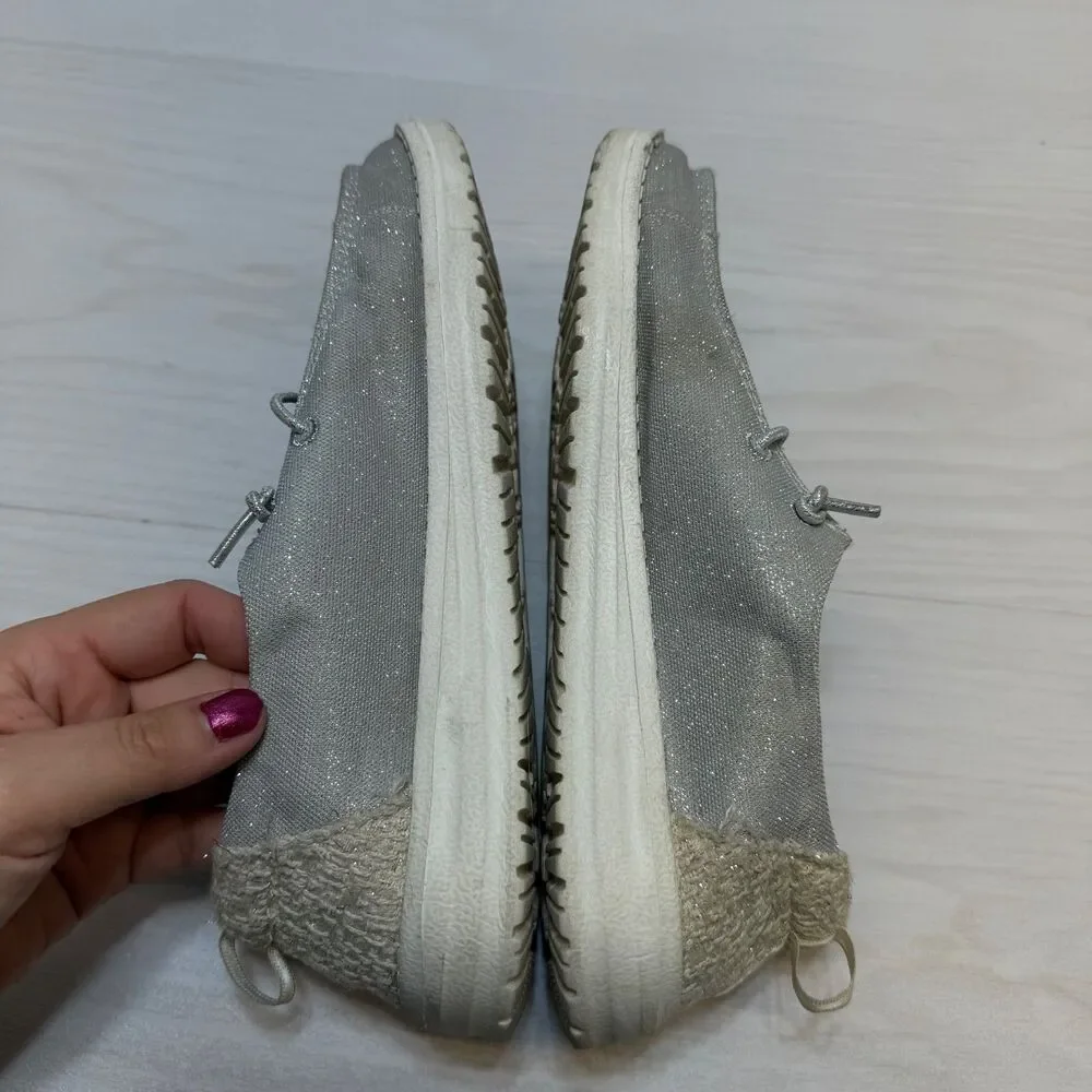 Womens Hey Dude Wendy Holiday Sparkle Silver Casual‎ Slip On Shoes Sz 6